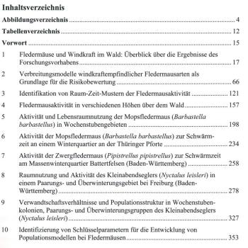 Inhaltsverzeichnis: Fledermäuse und Windkraft im Wald