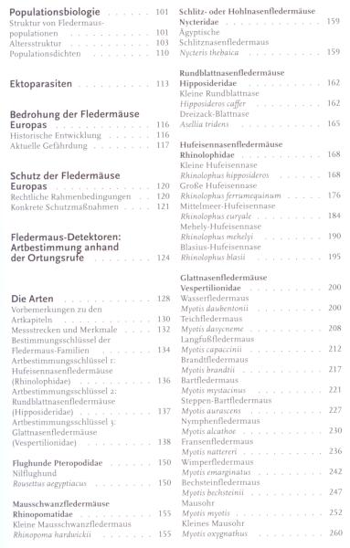 Inhaltsverzeichnis: Handbuch der Fledermäuse Europas und Nordwestafrikas