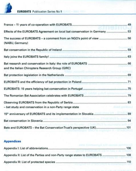 Inhaltsverzeichnis: Eurobats Publication Series No1