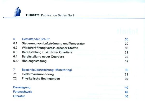 Inhaltsverzeichnis: Eurobats Publication Series No2