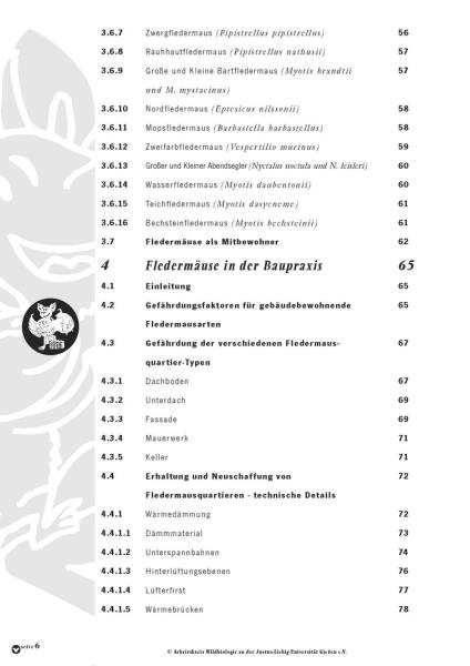 Inhaltsverzeichnis: Baubuch Fledermäuse