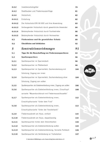 Inhaltsverzeichnis: Baubuch Fledermäuse