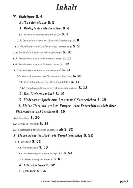 Inhaltsverzeichnis: Projekt- und Unterrichtsmappe